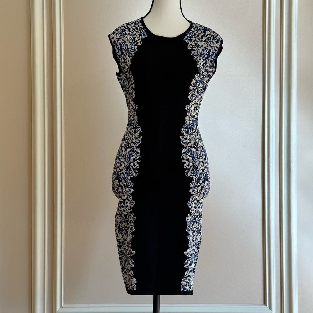 BCBG Bodycon Black and Blue Floral Dress